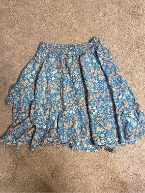 Rare Editions Blue Floral Ruffled Circle Skirt